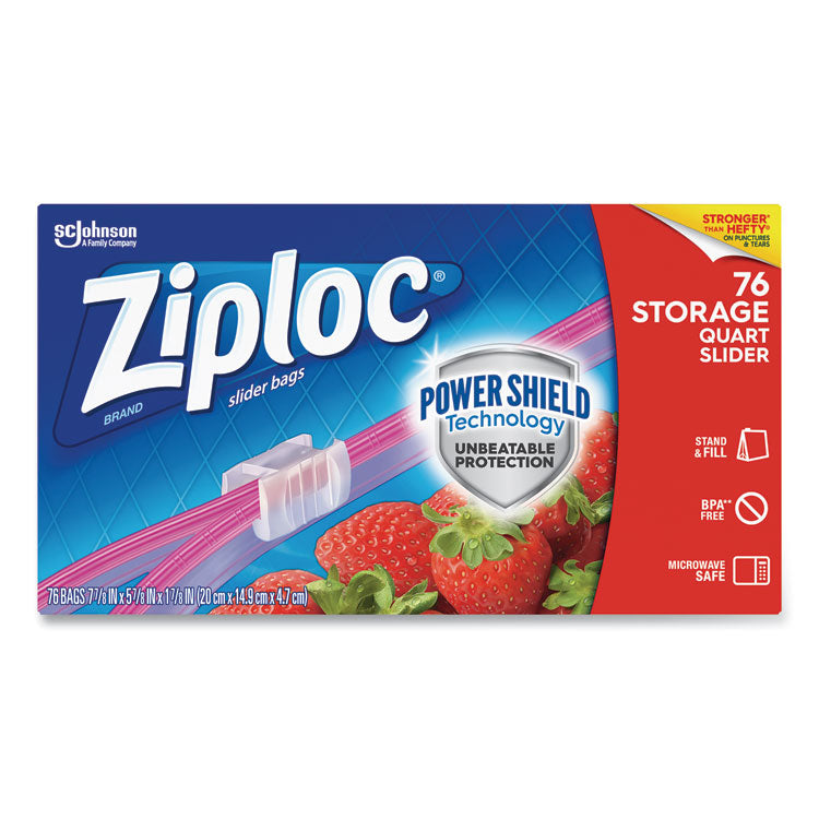 Slider Storage Bags, Quart, 5.88" x 1.88" x 7.88", Clear, 76 Bags/Box, 9 Boxes/Carton
