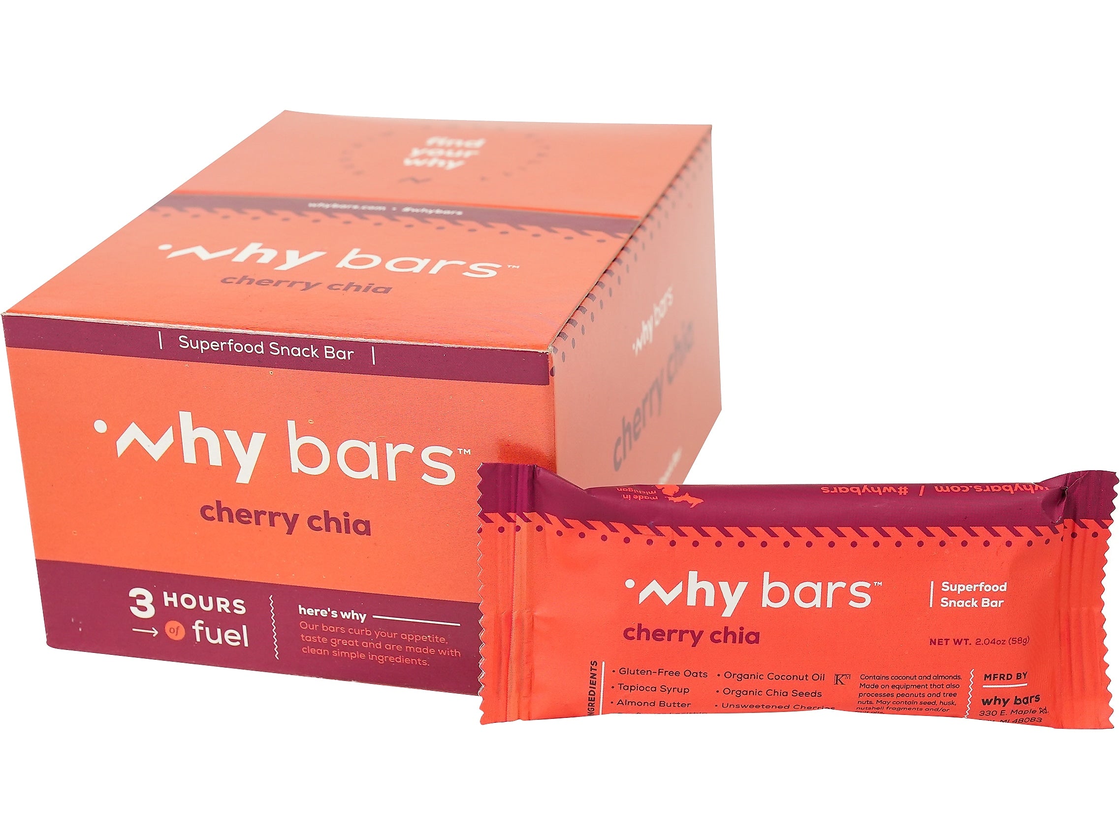 Why Bars Gluten-Free Cherry Chia Superfood Energy Bar, 2.04 oz., 12 Bars/Box (WB4)
