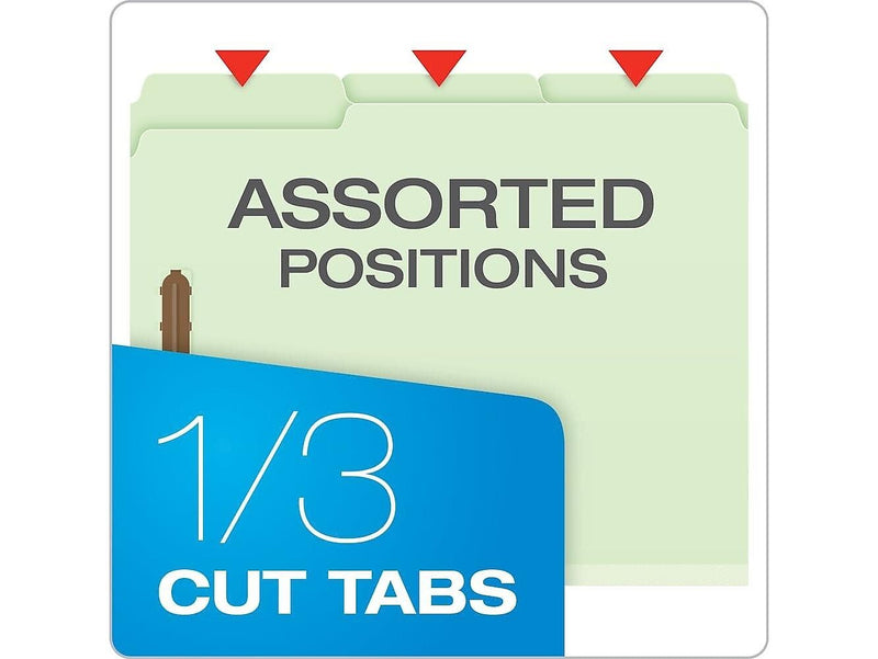 Pendaflex Recycled Pressboard Fastener Folders, 1/3-Cut Tab, Letter Size, Light Green, 25/Box (24934R)