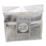 Sterling Heavyweight Plastic Cutlery, Fork, Silver, 50/Pack