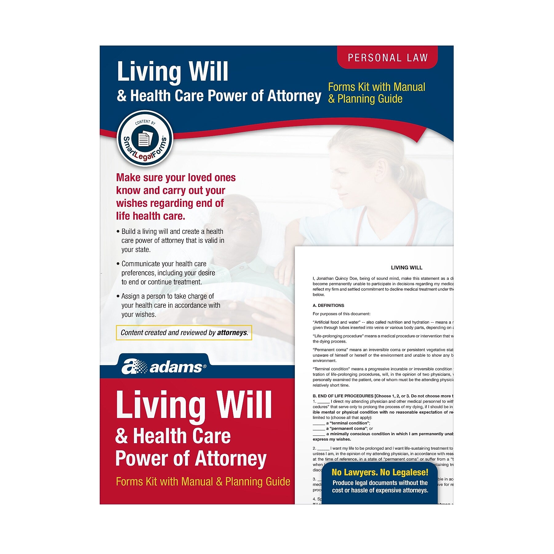 Adams Living Will & Health Care POA Forms and Instructions Kit, 11.69" x 8.88" (ABF K306)