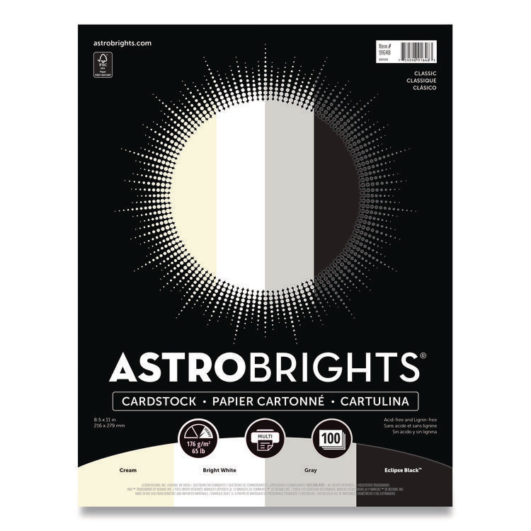 Color Cardstock - "Classic" Assortment, 65 lb Cover Weight, 8.5 x 11, Assorted Classic Colors, 100/Pack