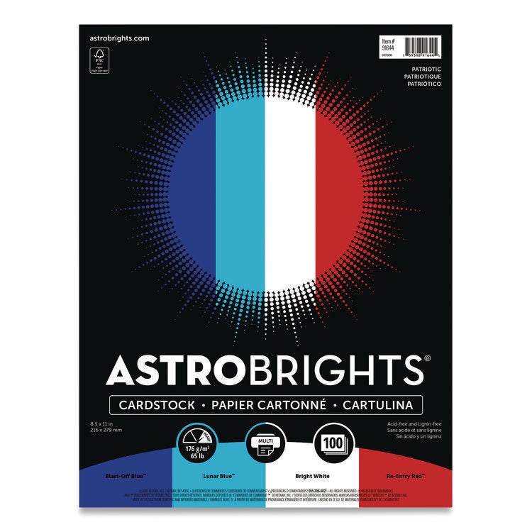 Color Cardstock - "Patriotic" Assortment, 65 lb Cover Weight, 8.5 x 11, Assorted Patriotic Colors, 100/Pack