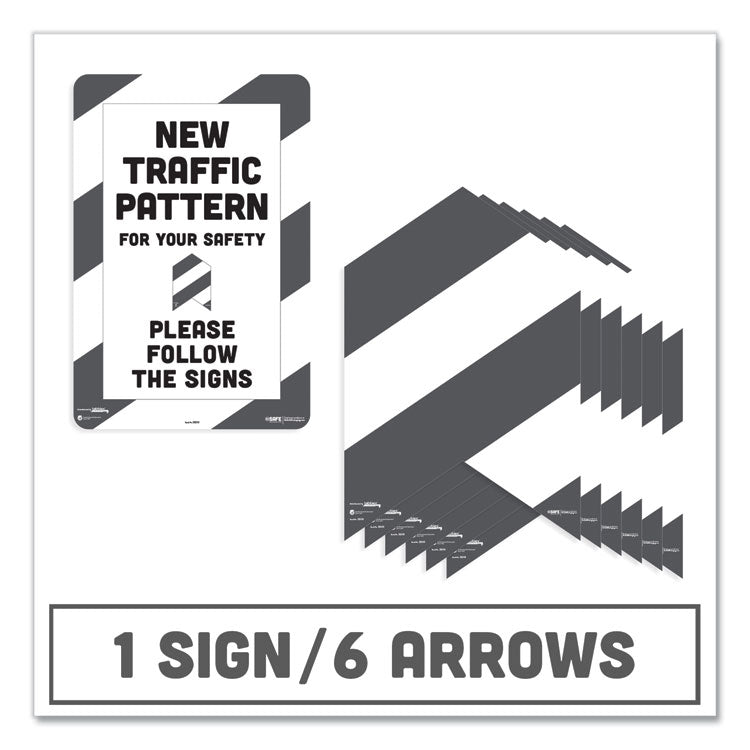 Besafe Carpet Decals, New Traffic Pattern For Your Safety; Please Follow The Signs, 12 X 18, White/gray, 7/pack