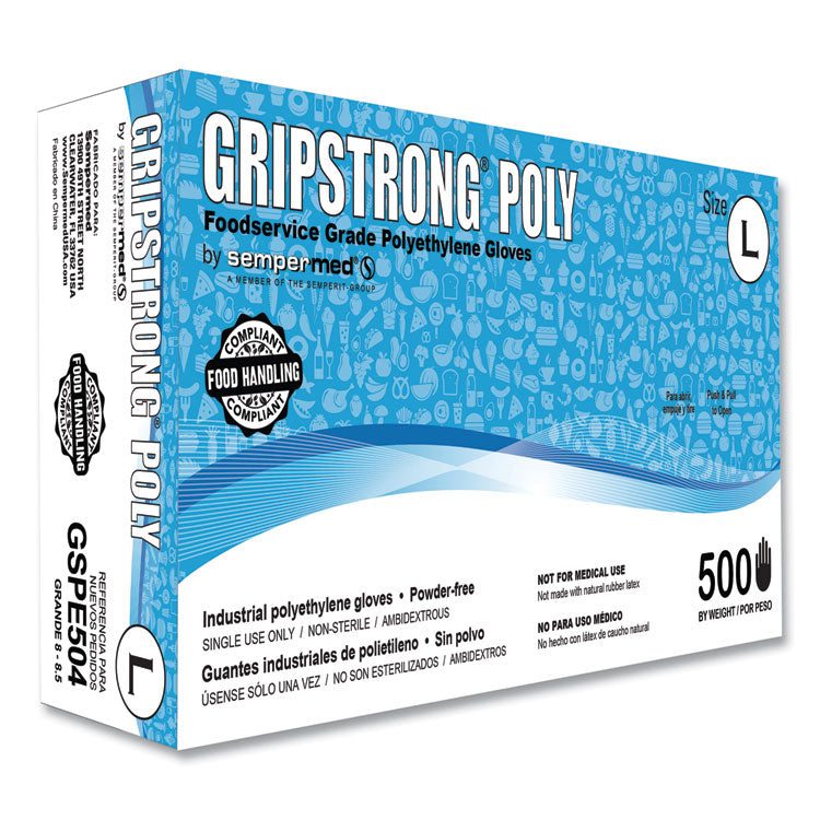Foodservice Grade Polyethylene Gloves, Powder-Free, Large, 9.5" Long, Clear, 500/Box, 20 Boxes/Carton