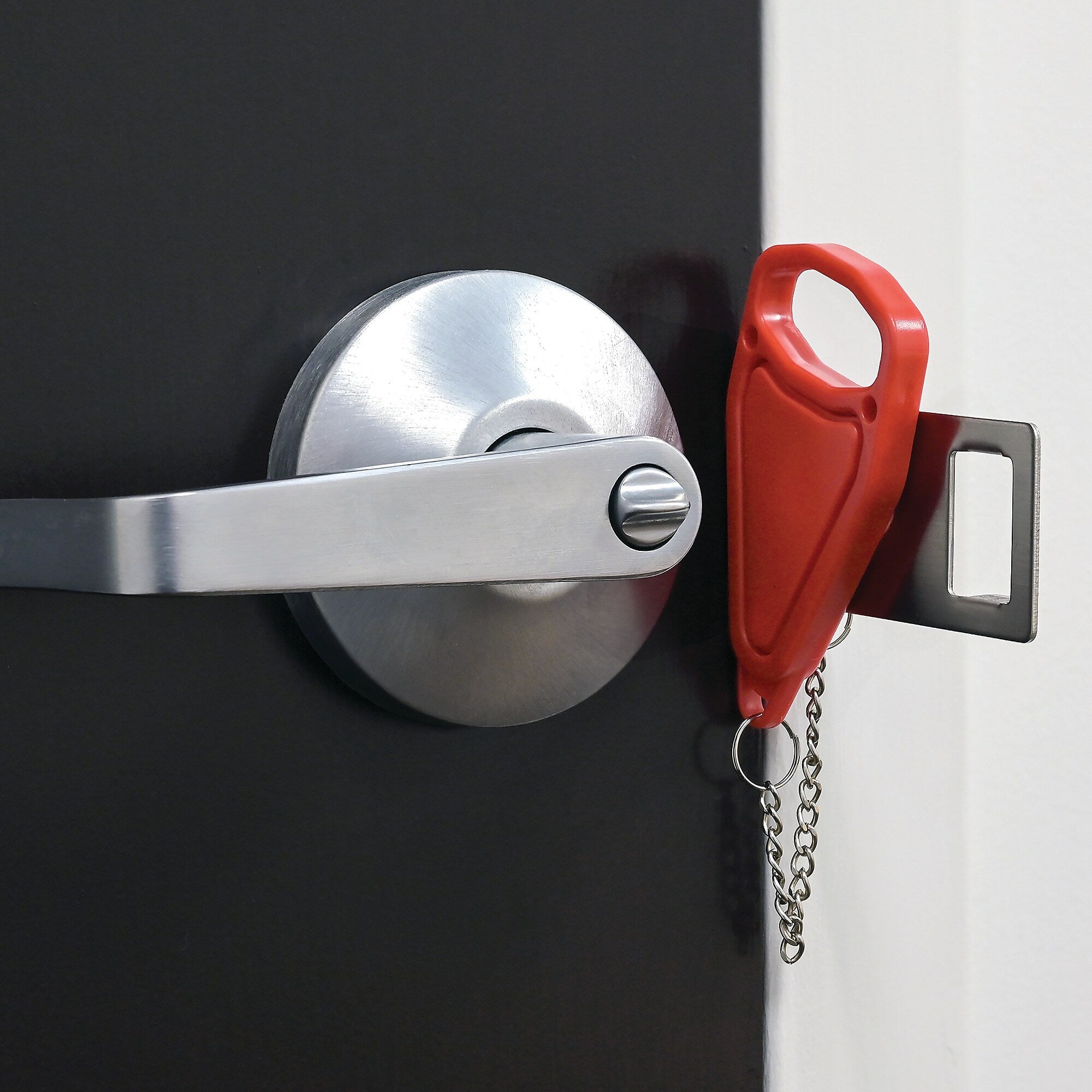 Excello Global Products Metal Portable Door Lock, Silver/Red (SPLS-TRVL-0003)