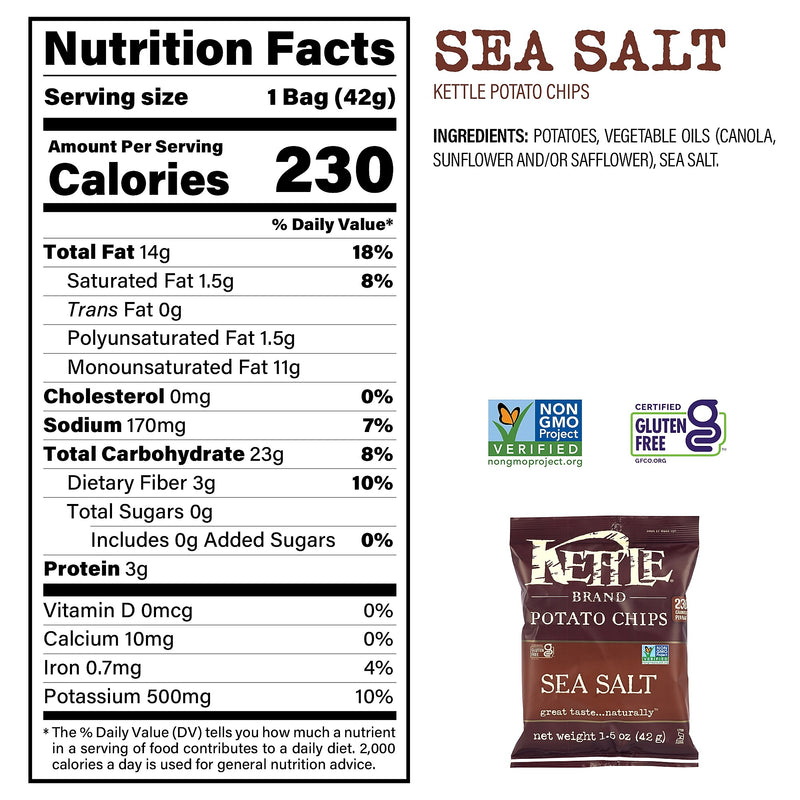 Kettle Brand Gluten Free Sea Salt Potato Chips, 1.5 oz., 24/Box (220-02567)
