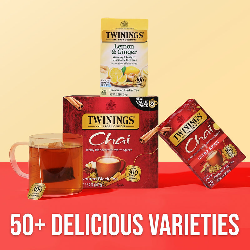Twinings Chai Black Tea Bags, 3.53 oz., 50/Box (TNA55503)