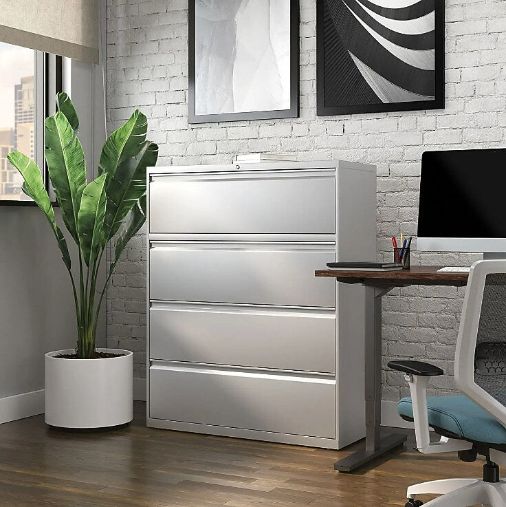 Alera 4-Drawer Lateral File Cabinet, Letter/Legal Size, Lockable, 52.5"H x 42"W x 18.63"D, Light Gray (ALEHLF4254LG)