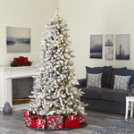 Nearly Natural 7.5-ft Flocked Livingston Fir Artificial Christmas Tree with Pine Cones and 500 Clear Warm LED Lights (T1613)