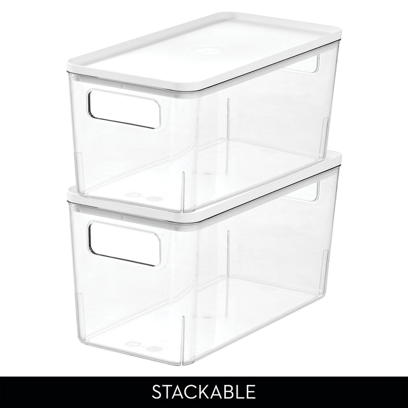 iDESIGN Stackable Plastic Storage Bin with Lid, 6" x 12"x 6", Clear, 3/Pack (29121M3)