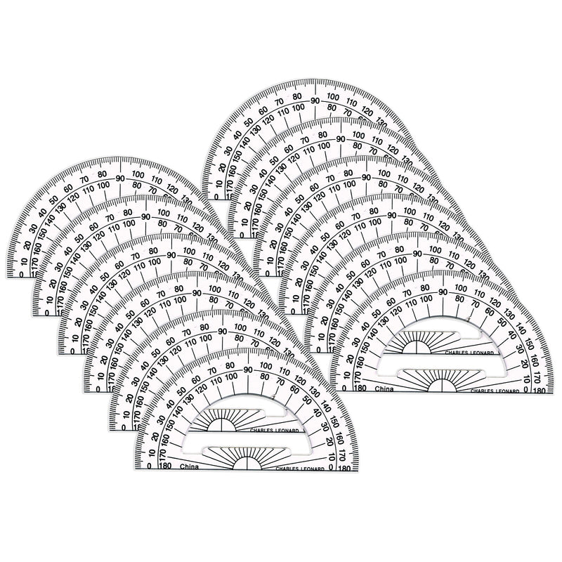 Charles Leonard 180-Degree Protractor, 4", Clear, 12/Pack, 3 Packs/Bundle (CHL77104IP-3)
