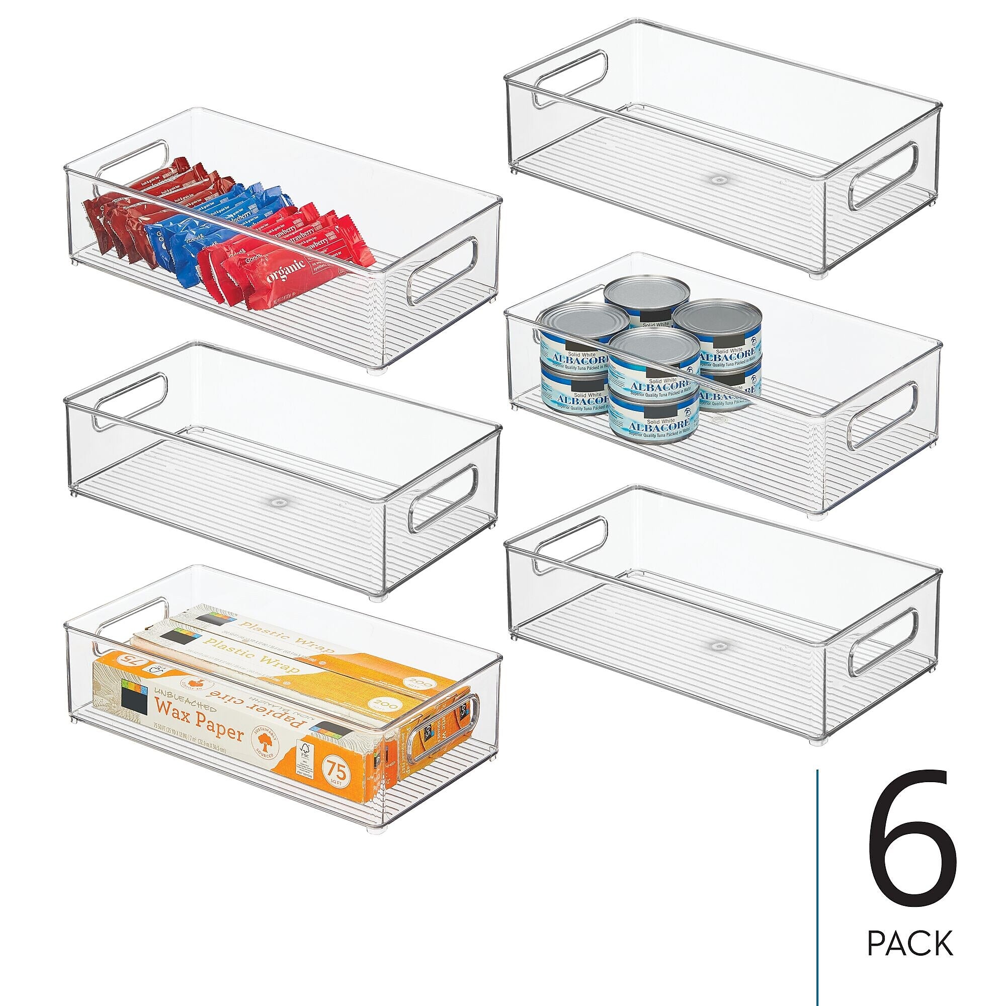 iDESIGN Stackable Plastic Storage Bin, 4" x 14.6"x 8", Clear, 6/Pack (29007M6)