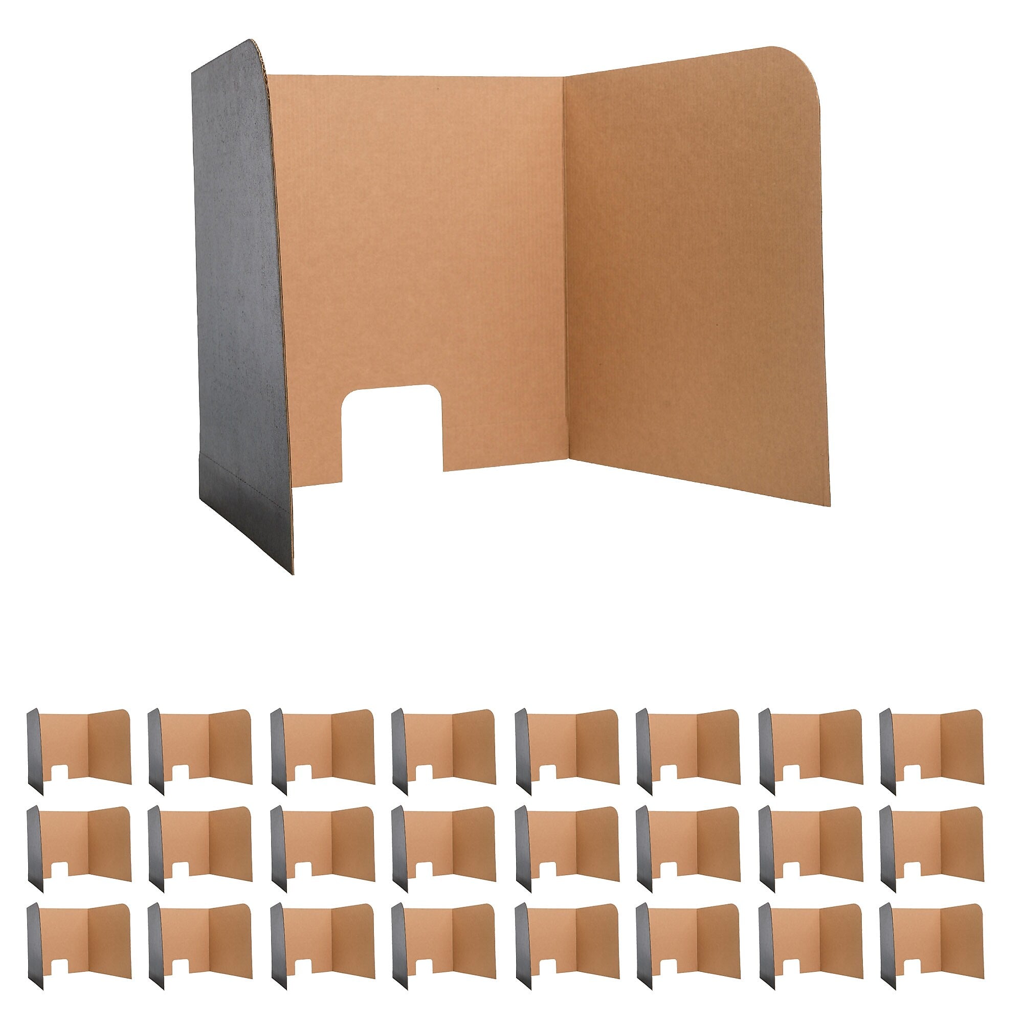 Flipside Foldable Cardboard Freestanding Computer Privacy Screen w/Pass-through Window, 22.5"H x 62"W, Black, 24/Pack (61858)