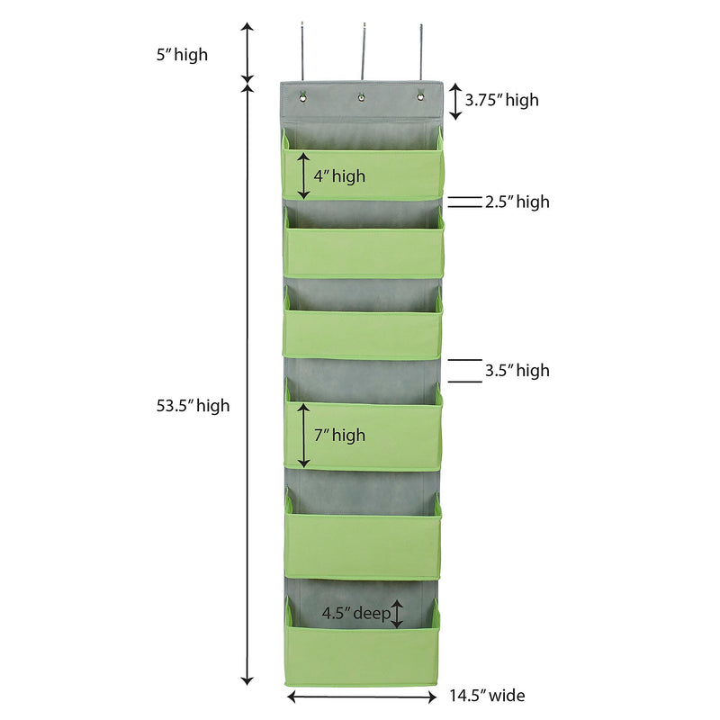 Household Essentials 6 Pocket Plastic/Poly Over the Door Hanging Oranizer, 57" x 15" x 7", Lime (2167-1)