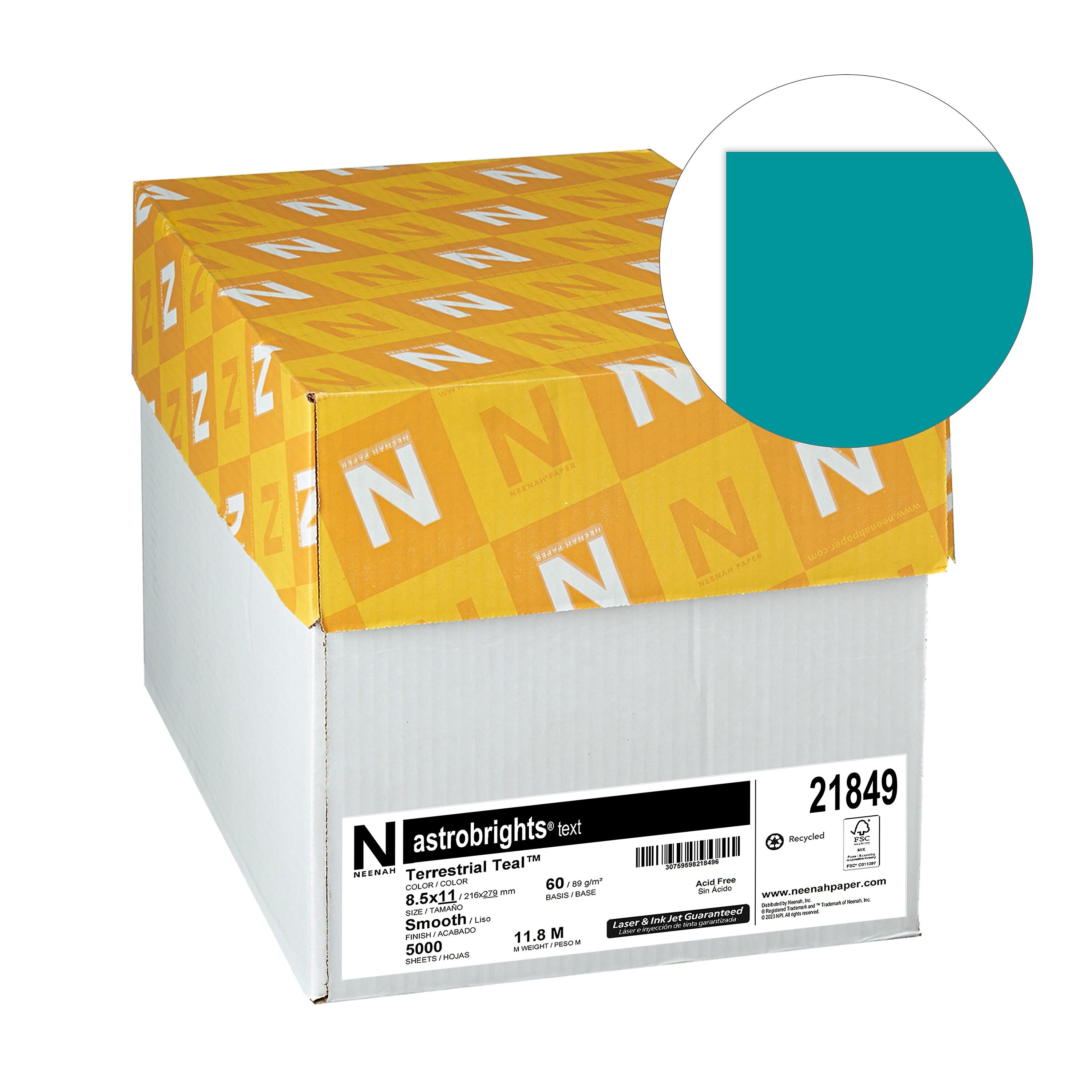 Astrobrights 8.5" x 11" Color Multipurpose Paper, 24 lbs., Terrestrial Teal, 500 Sheets/Ream, 10/Ream (21849/22479CT)