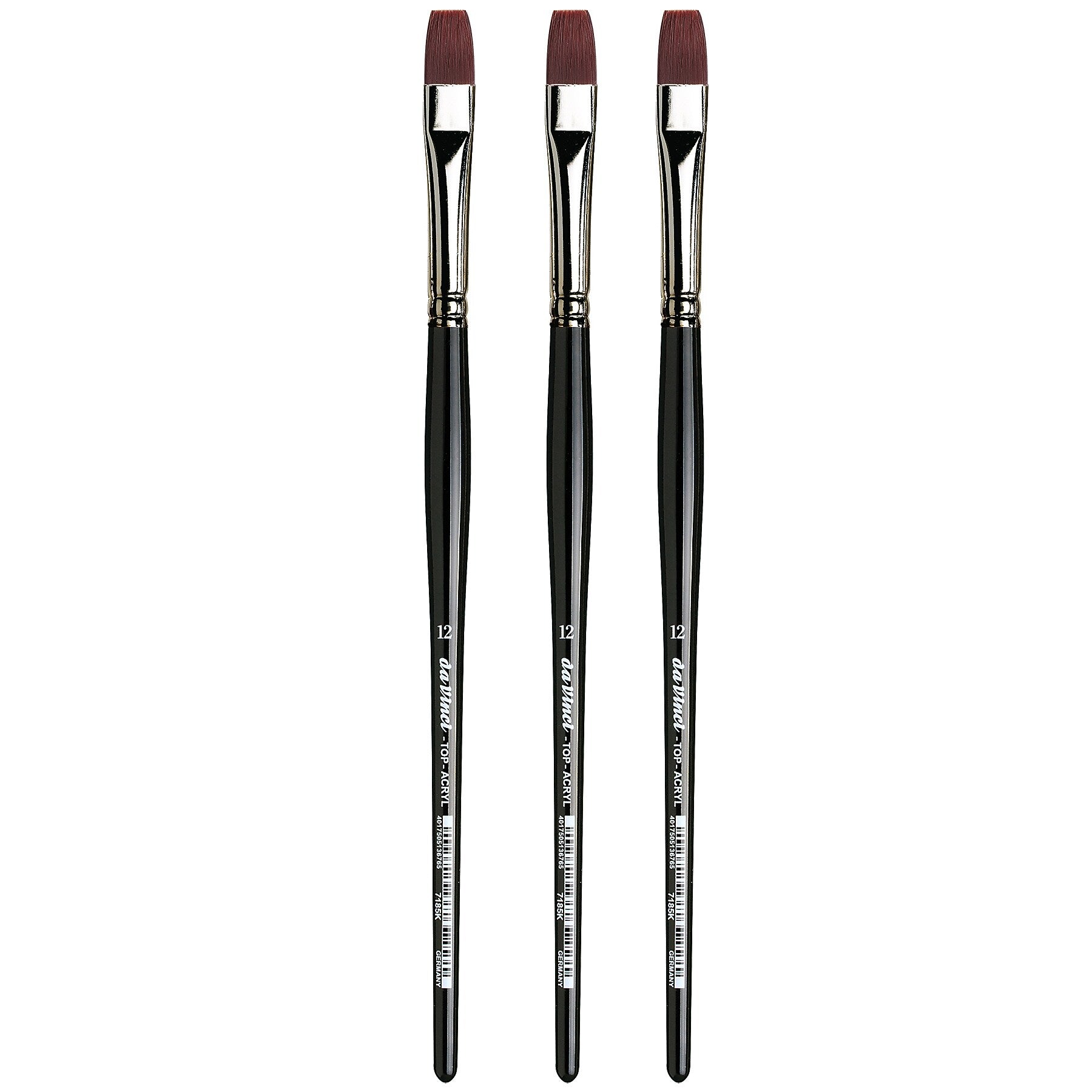 da Vinci TOP-ACRYL Oil and Acrylic Synthetic Bright Red-Brown Flat Brush, 3 Brushes/Pack (DVXVA7185K1-3)
