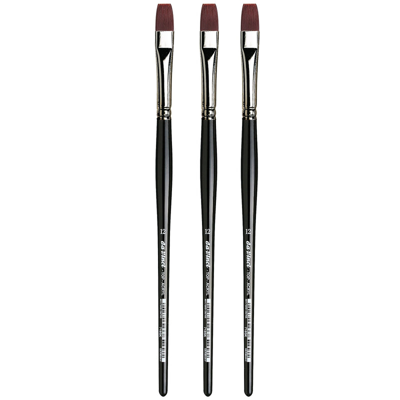 da Vinci TOP-ACRYL Oil and Acrylic Synthetic Bright Red-Brown Flat Brush, 3 Brushes/Pack (DVXVA7185K1-3)