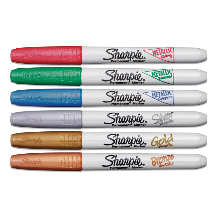 Metallic Fine Point Permanent Markers, Fine Bullet Tip, Blue-Green-Red, 6/pack