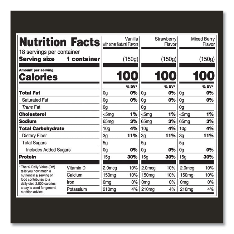 Triple Zero Blended Greek Nonfat Yogurt, 5.3 oz, Strawberry/Mixed Berry/Vanilla, 18/Carton