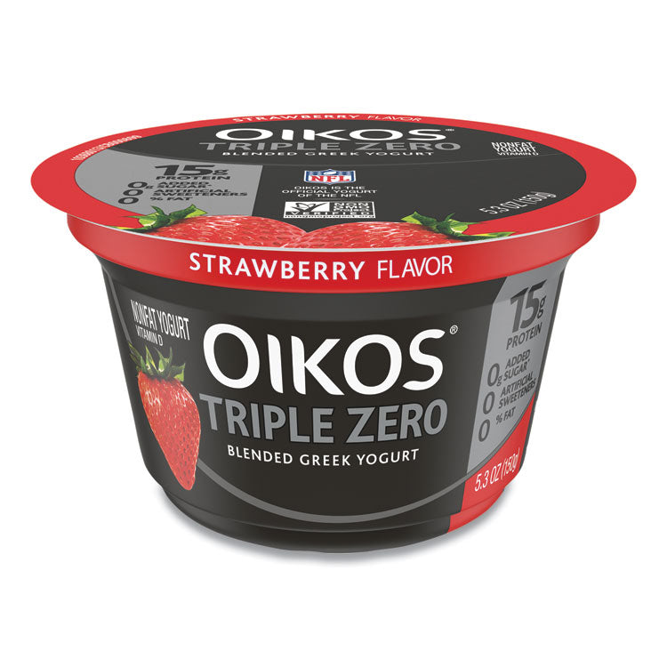 Triple Zero Blended Greek Nonfat Yogurt, 5.3 oz, Strawberry/Mixed Berry/Vanilla, 18/Carton