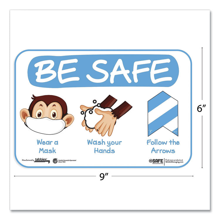 BeSafe Messaging Education Wall Signs, 9 x 6,  "Be Safe, Wear a Mask, Wash Your Hands, Follow the Arrows", Monkey, 3/Pack