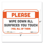 Besafe Messaging Repositionable Wall/door Signs, 9 X 6, Please Wipe Down All Surfaces You Touch, White, 3/pack