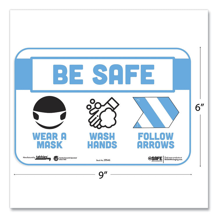BeSafe Messaging Education Wall Signs, 9 x 6,  "Be Safe, Wear a Mask, Wash Your Hands, Follow the Arrows", 3/Pack