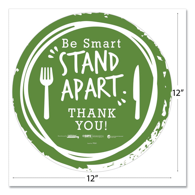 Besafe Messaging Floor Decals, Be Smart Stand Apart; Knife/fork; Thank You, 12" Dia., Green/white, 60/carton