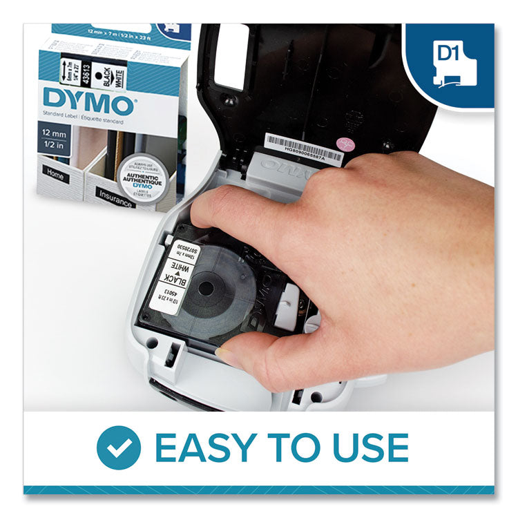 D1 High-Performance Polyester Removable Label Tape, 0.75" X 23 Ft, Black On White