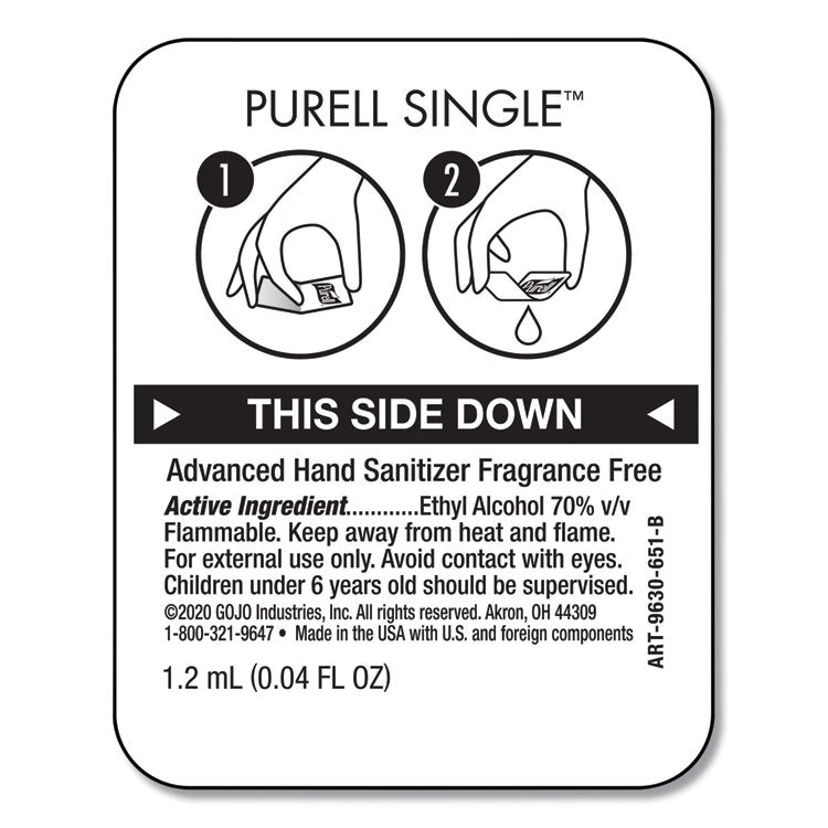 Advanced Hand Sanitizer Single Use, Gel, 1.2 mL, Packet, Fragrance-Free, 2,000/Carton