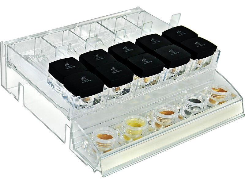 Azar 3.5" x 12" Pegboard 5-Compartment Cosmetic Tray with Tester Tray, Clear, 2/Pack (225840-TESTER-SHORT-2PK)