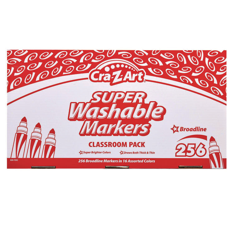 Super Washable Markers Classpack, Broad Bullet Tip, Assorted Colors, 256/set