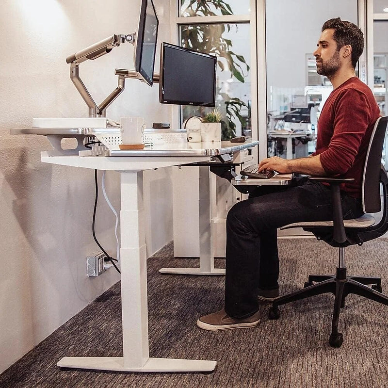VersaDesk PowerLift Split-Level 48"W Electric Rectangular Adjustable Standing Desk, Black/White (PL2SD4830-WB)