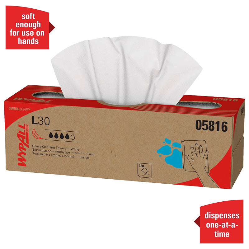 WypAll GeneralClean L30 Cellulose Cleaning Wipers, 16.4" x 9.8", White, 120 Wipers/Box, 6/Carton (05816)