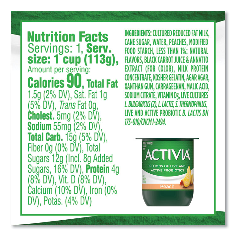 Probiotic Lowfat Yogurt, 4 oz Cups, Black Cherry/Peach/Strawberry, 24/Pack