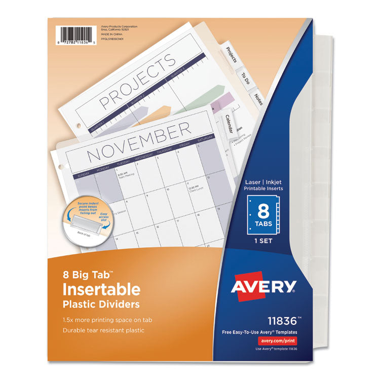 Insertable Big Tab Plastic Dividers, 8-Tab, 11 X 8.5, Clear, 1 Set