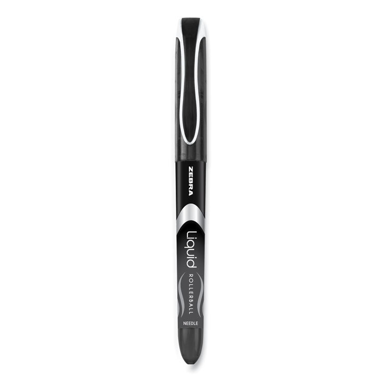 Liquid Ink Rollerball Pen, Stick, Extra-Fine 0.5 mm, Black Ink, Black/Silver Barrel, 12/Pack