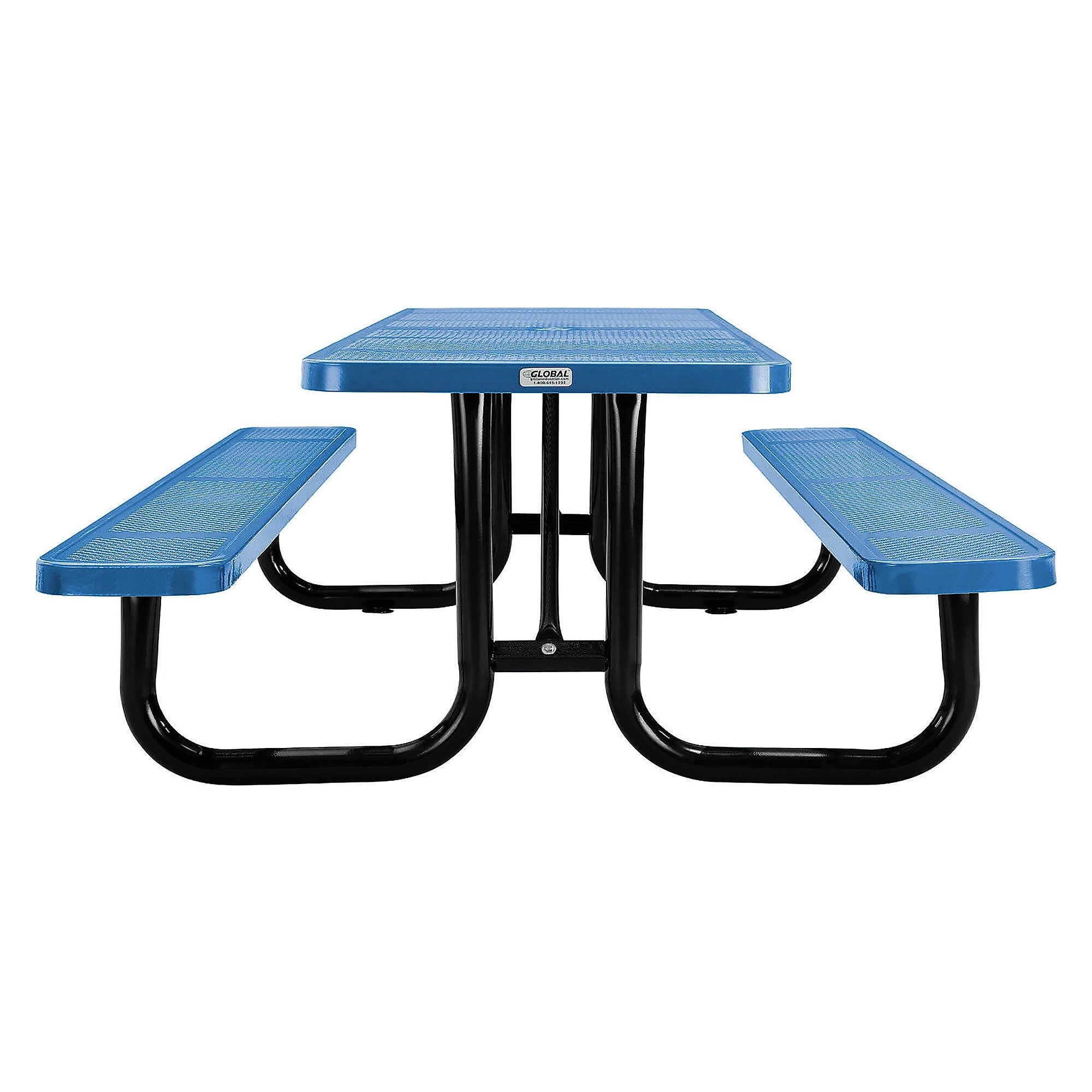 Global Industrial 8' Rectangular Outdoor Steel Picnic Table, Perforated Metal, Blue (694555BL)