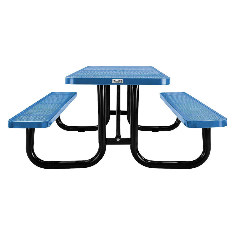 Global Industrial 8' Rectangular Outdoor Steel Picnic Table, Perforated Metal, Blue (694555BL)