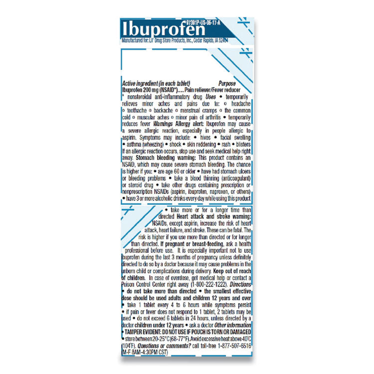 Ibuprofen, 200 Mg, Refill Pack, Two Tablets/packet, 50 Packets/box