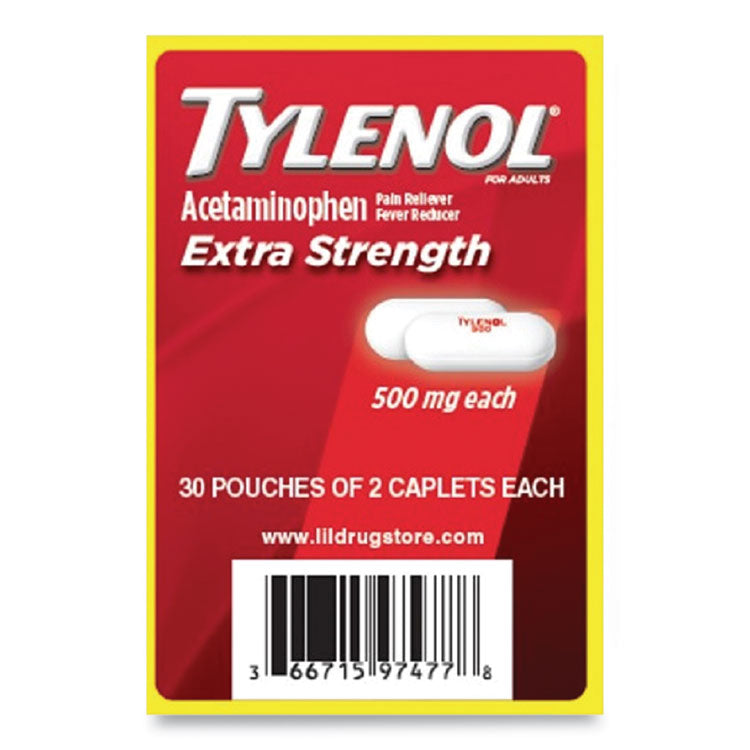 Acetaminophen, 500mg, Extra Strength Caplets, Refill, 2 /Packet, 30 Packets/Box