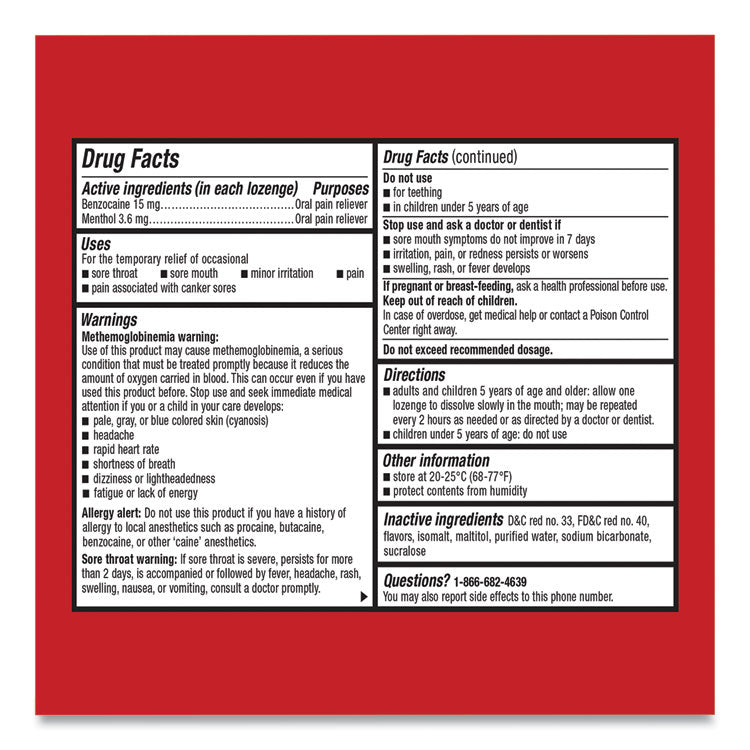 Extra Strength Sore Throat Lozenge, Cherry, 16/Box, 24 Boxes/Carton
