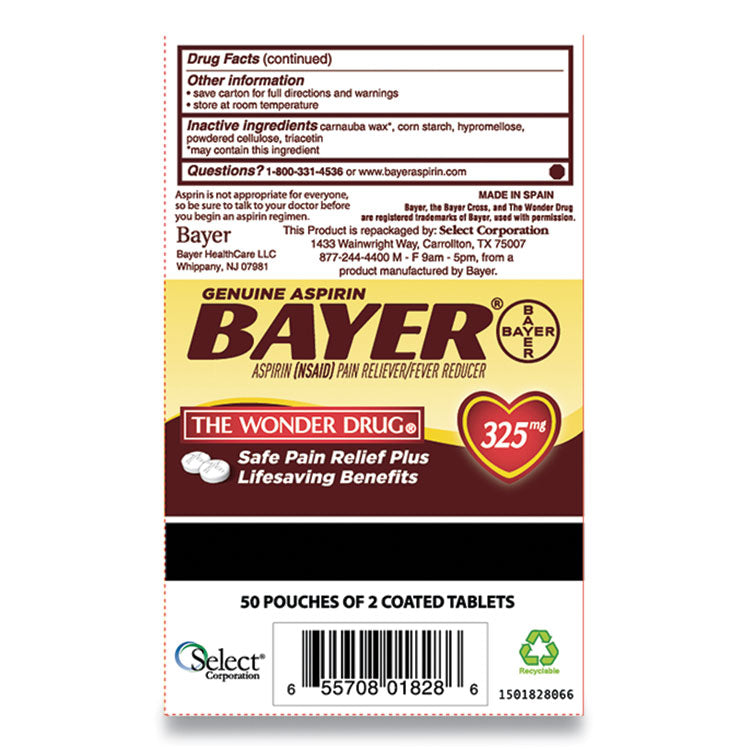 Aspirin Tablets, Two-Pack, 50 Packs/box