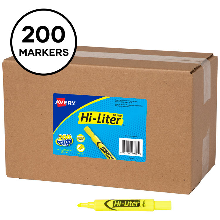 Hi-Liter Desk-Style Highlighters, Fluorescent Yellow Ink, Chisel Tip, Yellow/black Barrel, 200/box