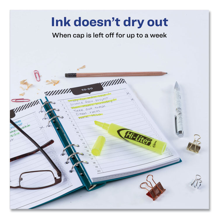 Hi-Liter Desk-Style Highlighters, Fluorescent Yellow Ink, Chisel Tip, Yellow/black Barrel, 200/box
