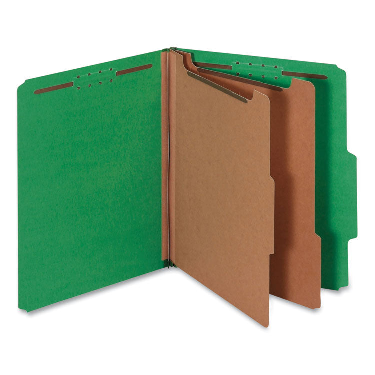 Bright Colored Pressboard Classification Folders, 2" Expansion, 2 Dividers, 6 Fasteners, Letter Size, Emerald Green, 10/Box