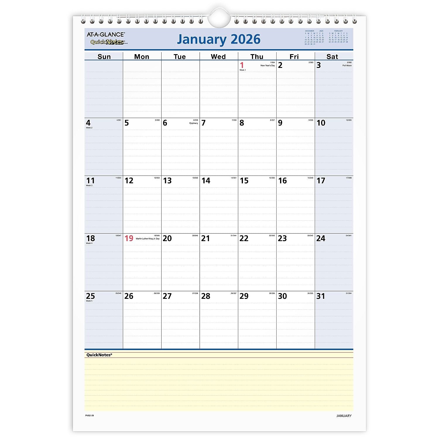 2026 AT-A-GLANCE QuickNotes 12" x 17" Monthly Wall Calendar (PM52-28-26)