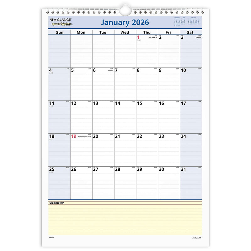 2026 AT-A-GLANCE QuickNotes 12" x 17" Monthly Wall Calendar (PM52-28-26)