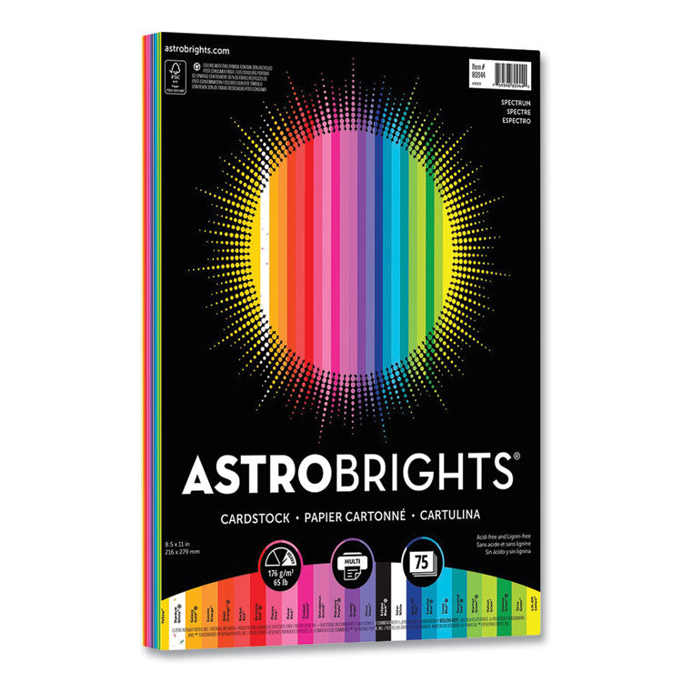 Color Cardstock, 65 lb Cover Weight, 8.5 x 11, Assorted Spectrum Colors, 75/Pack